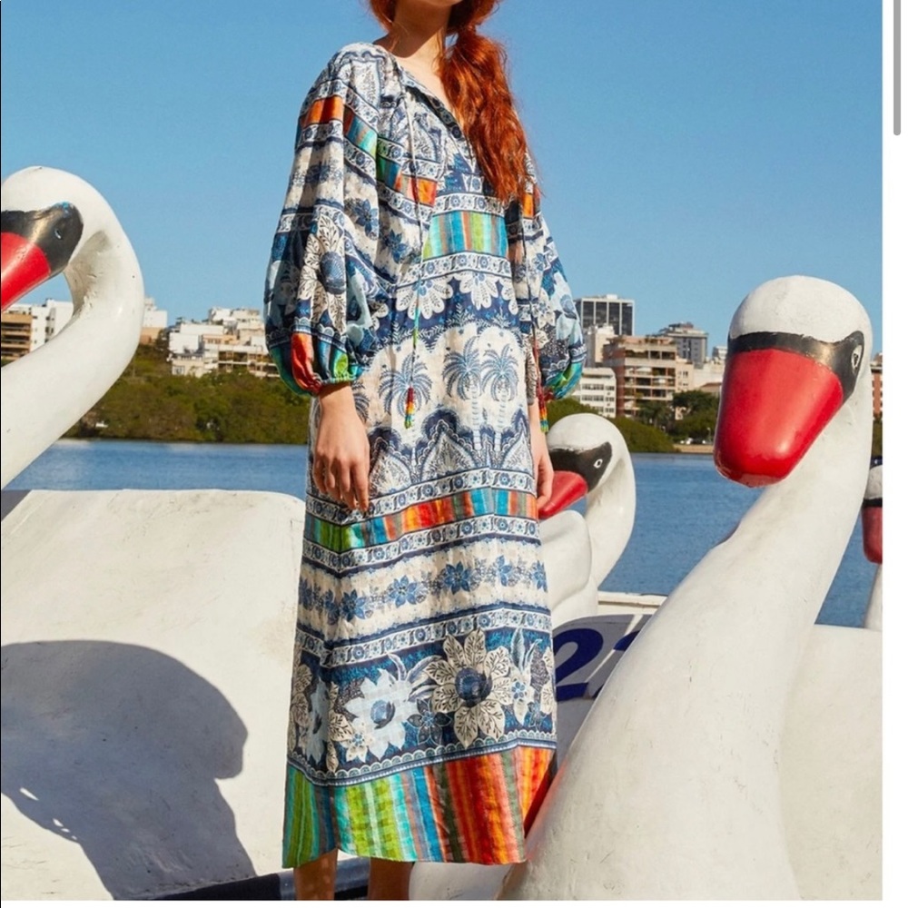 🎄 FARM Rio Blue Palms midi Dress - Picture 7 of 10